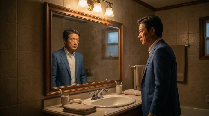 チェックリスト・鏡を見る男性のイメージ